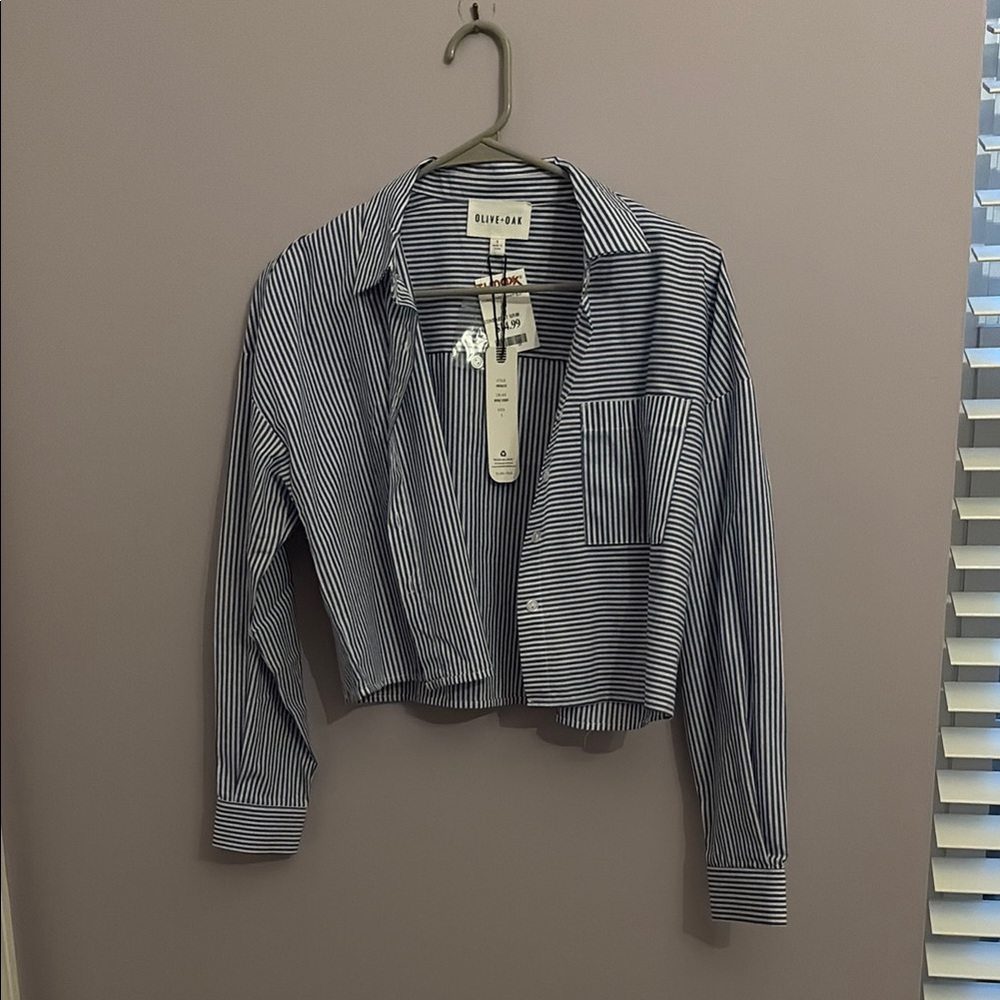 Blue and White Striped Button-Up Shirt